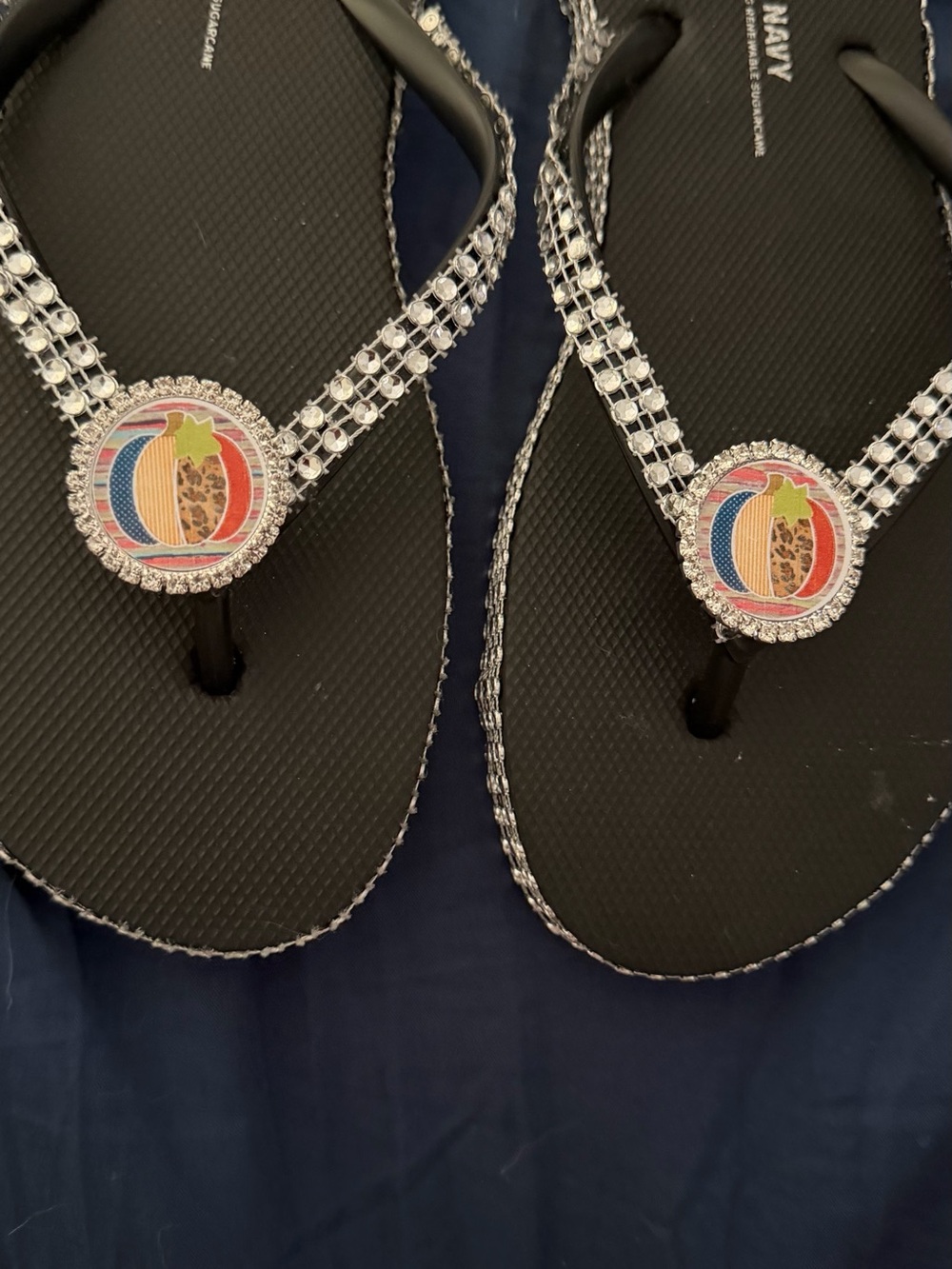Black Embellished Women's Flip Flops